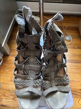 Guess Taupe Braided Strappy High Heel Sandals